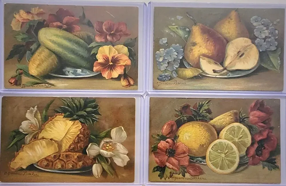 Lot Of Four Vintage Antique Embossed Postcards Fruit